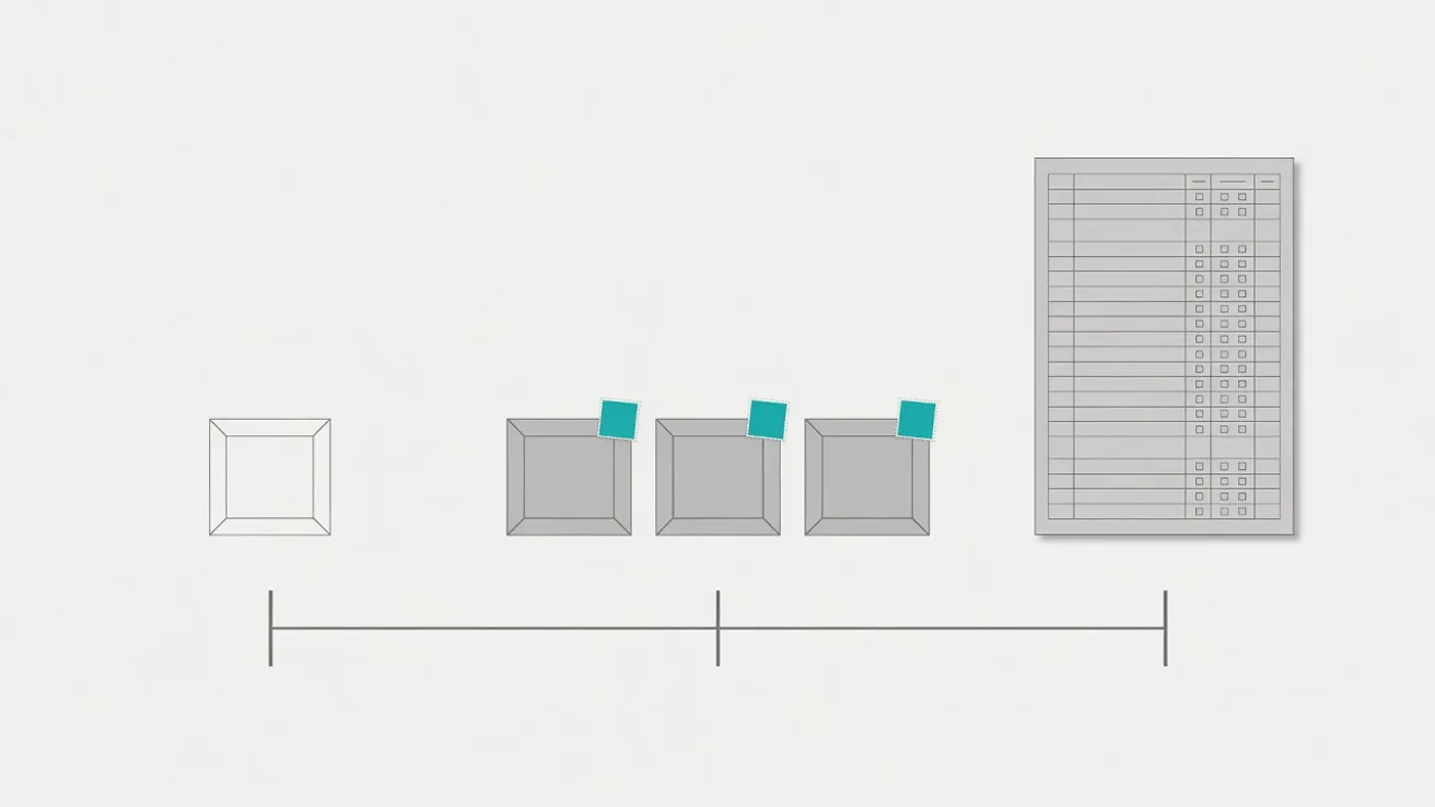 Timeline of three steps: a free parcel, then parcels each marked, then a full tariff card.