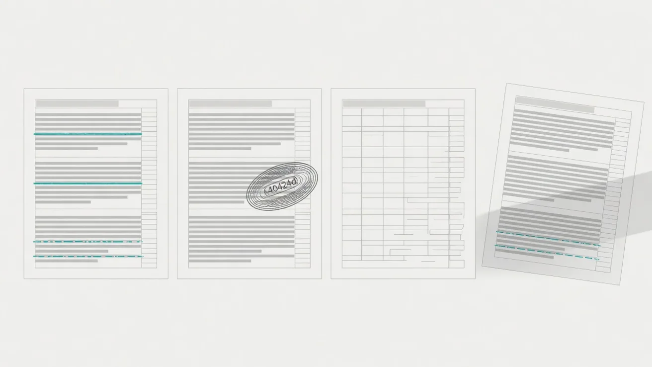 An extracted invoice line on the left connected by a line to a declaration field on the right, with two fields left empty beside it.