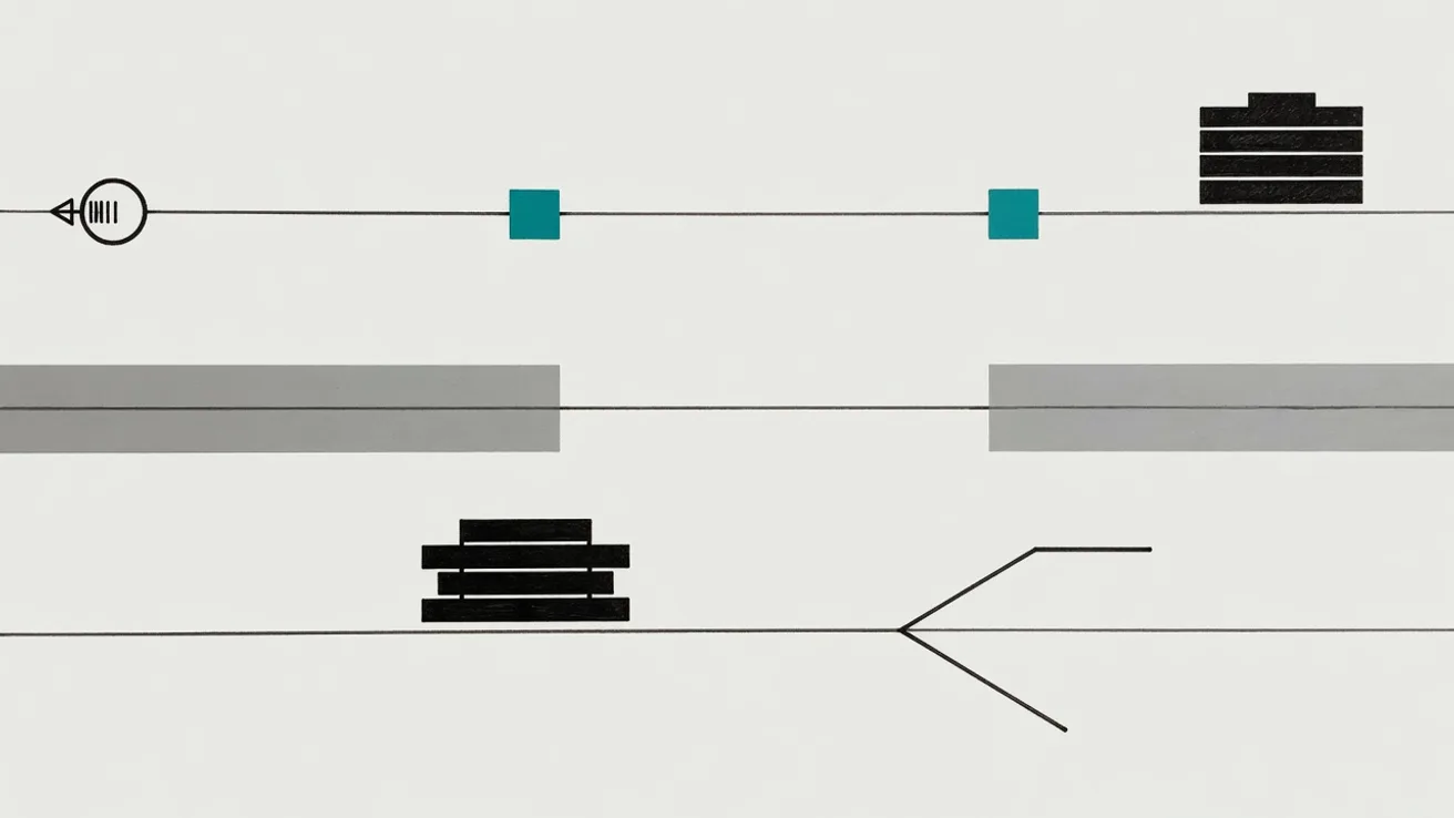 Three schematic routes stacked above each other: seaport to an inland node, a leg crossing a territory outside the EU, and a route leaving a customs warehouse.