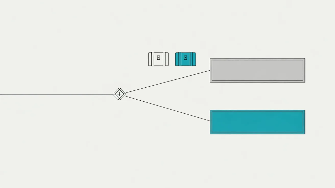 Decision diagram with a single fork where a consignment takes one of two routes depending on the status of the goods.