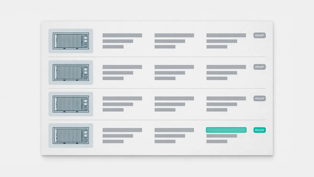List of container rows in a customs file, with one row marked because its notification is still outstanding.