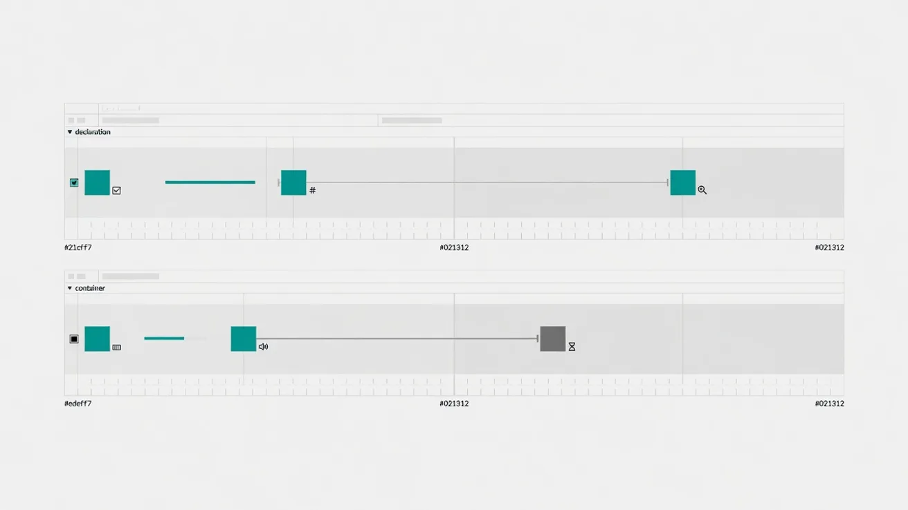 Schematic dossier with two status tracks side by side: the declaration status above and the container status at the terminal below.