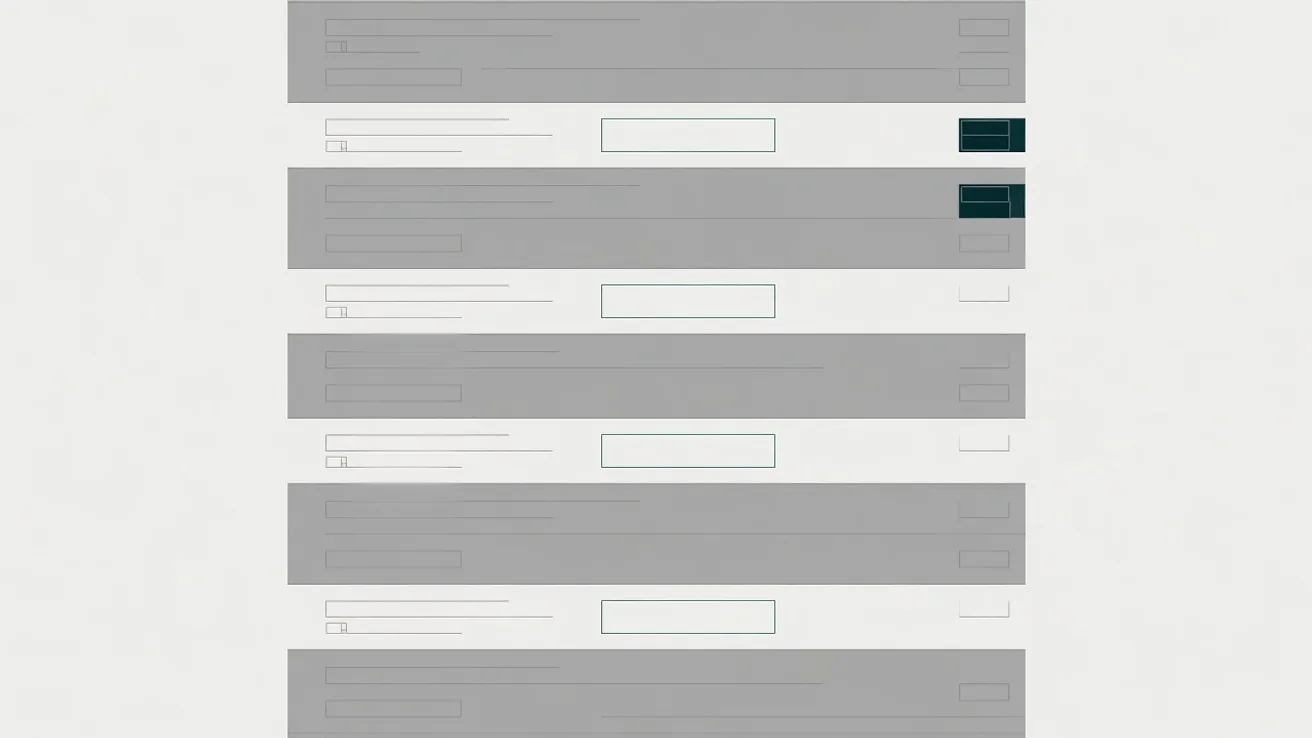 Abstract list of dossier rows in which a few rows have an empty invoice column, marked in the accent colour.