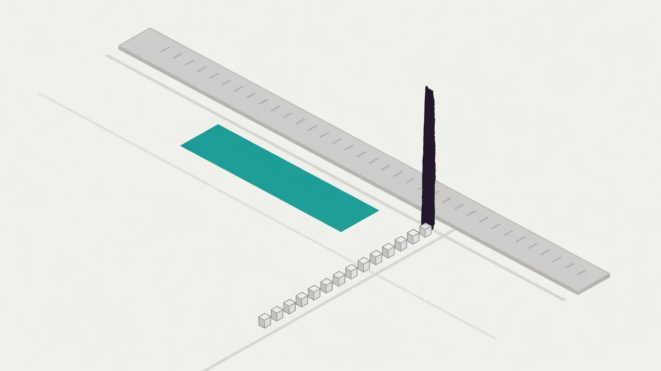 Timeline showing a wide scheduled window and a narrow unannounced spike, with a queue of small blocks below it.
