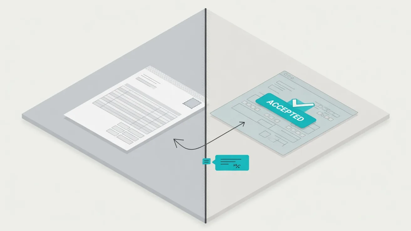 Two consecutive months with an invoice on the left and an accepted declaration on the right of the month boundary.